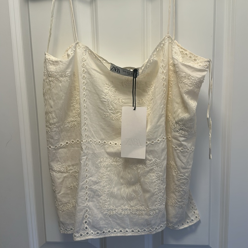 Zara Zw Collection Cream Embroidered Beaded Lace Top - Picture 9 of 10